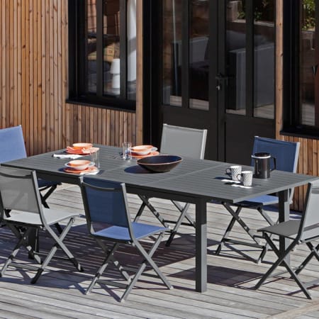 Table de jardin extensible aluminium - Genes - L.160/240 x l.100 cm - 6/10 personnes - graphite