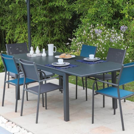 Table de jardin extensible aluminium - Genes - L.160/240 x l.100 cm - 6/10 personnes - graphite