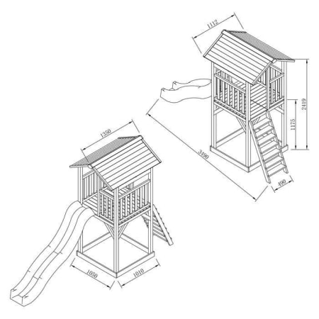 Aire de jeux en bois avec bac à sable et toboggan - Beach Tower Aire de jeux en bois avec bac à sable et toboggan - Beach Tower
