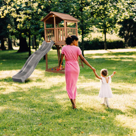 Aire de jeux en bois avec bac à sable et toboggan - Beach Tower Aire de jeux en bois avec bac à sable et toboggan - Beach Tower