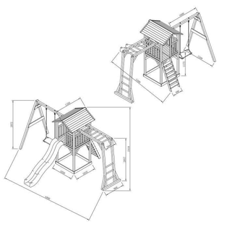 Aire de jeux en bois avec bac &agrave; sable, toboggan et cadre d'escalade - L.446 cm - Beach Tower