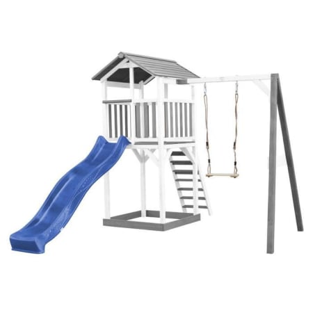 Aire de jeux en bois avec bac &agrave; sable, balan&ccedil;oire et toboggan - Beach Tower