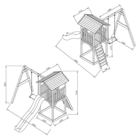 Aire de jeux en bois avec bac à sable, balançoire et toboggan - Beach Tower Aire de jeux en bois avec bac à sable, balançoire et toboggan - Beach Tower