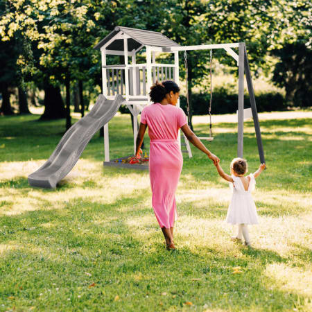 Aire de jeux en bois avec bac à sable, balançoire et toboggan - Beach Tower Aire de jeux en bois avec bac à sable, balançoire et toboggan - Beach Tower