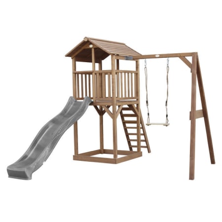 Aire de jeux en bois avec bac &agrave; sable, balan&ccedil;oire et toboggan - Beach Tower