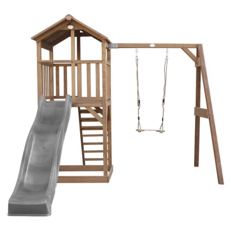 Aire de jeux en bois avec bac &agrave; sable, balan&ccedil;oire et toboggan - Beach Tower