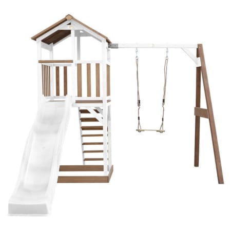 Aire de jeux en bois avec bac &agrave; sable, balan&ccedil;oire et toboggan - Beach Tower