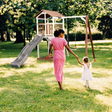 Aire de jeux en bois avec bac &agrave; sable, balan&ccedil;oire et toboggan - Beach Tower