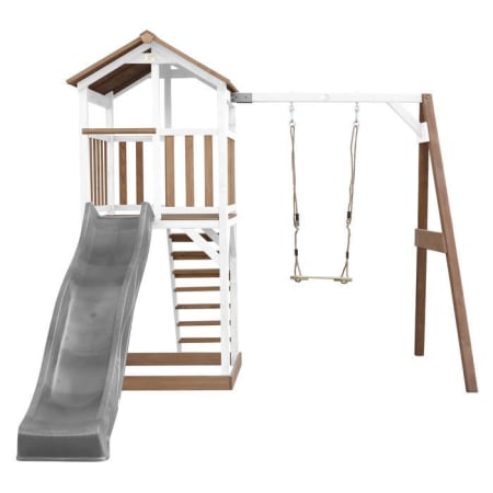 Aire de jeux en bois avec bac &agrave; sable, balan&ccedil;oire et toboggan - Beach Tower