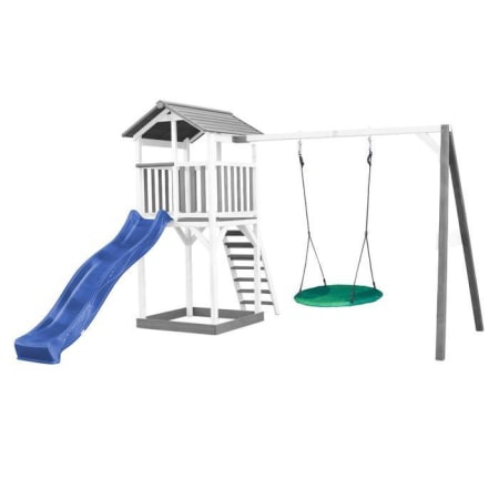	Aire de jeux en bois avec bac &agrave; sable, toboggan et balan&ccedil;oire nid d'oiseau - Beach Tower