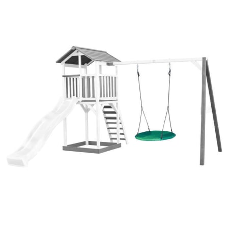 	Aire de jeux en bois avec bac &agrave; sable, toboggan et balan&ccedil;oire nid d'oiseau - Beach Tower