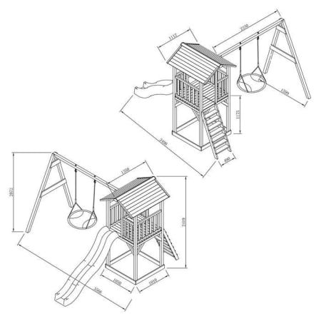 	Aire de jeux en bois avec bac &agrave; sable, toboggan et balan&ccedil;oire nid d'oiseau - Beach Tower