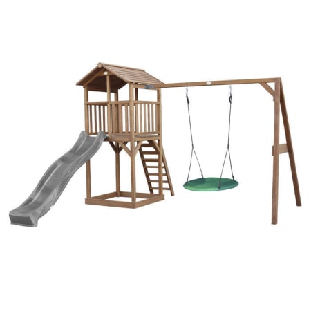	Aire de jeux en bois avec bac &agrave; sable, toboggan et balan&ccedil;oire nid d'oiseau - Beach Tower