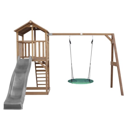 	Aire de jeux en bois avec bac &agrave; sable, toboggan et balan&ccedil;oire nid d'oiseau - Beach Tower