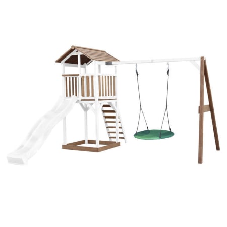 	Aire de jeux en bois avec bac &agrave; sable, toboggan et balan&ccedil;oire nid d'oiseau - Beach Tower