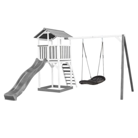 Aire de jeux en bois avec bac à sable, toboggan et balançoire nid d'oiseau - Beach Tower Aire de jeux en bois avec bac à sable, toboggan et balançoire nid d'oiseau - Beach Tower