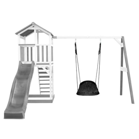 Aire de jeux en bois avec bac à sable, toboggan et balançoire nid d'oiseau - Beach Tower Aire de jeux en bois avec bac à sable, toboggan et balançoire nid d'oiseau - Beach Tower