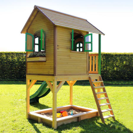 Cabane en bois avec bac à sable et toboggan pour enfant - Sarah Cabane en bois avec bac à sable et toboggan pour enfant - Sarah