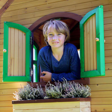 Cabane en bois avec bac à sable et toboggan pour enfant - Sarah Cabane en bois avec bac à sable et toboggan pour enfant - Sarah