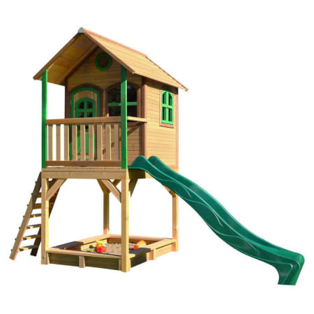 Cabane en bois avec bac à sable et toboggan pour enfant - Sarah Cabane en bois avec bac à sable et toboggan pour enfant - Sarah