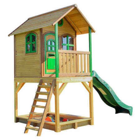 Cabane en bois avec bac à sable et toboggan pour enfant - Sarah Cabane en bois avec bac à sable et toboggan pour enfant - Sarah