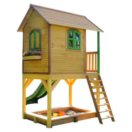 Cabane en bois avec bac à sable et toboggan pour enfant - Sarah Cabane en bois avec bac à sable et toboggan pour enfant - Sarah