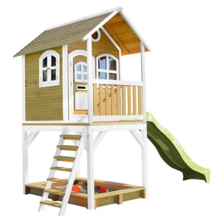 Cabane en bois avec bac à sable et toboggan pour enfant - Sarah Cabane en bois avec bac à sable et toboggan pour enfant - Sarah