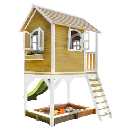 Cabane en bois avec bac à sable et toboggan pour enfant - Sarah Cabane en bois avec bac à sable et toboggan pour enfant - Sarah