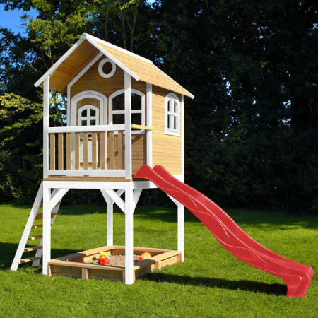 Cabane en bois avec bac à sable et toboggan pour enfant - Sarah Cabane en bois avec bac à sable et toboggan pour enfant - Sarah