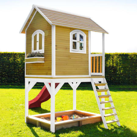 Cabane en bois avec bac à sable et toboggan pour enfant - Sarah Cabane en bois avec bac à sable et toboggan pour enfant - Sarah