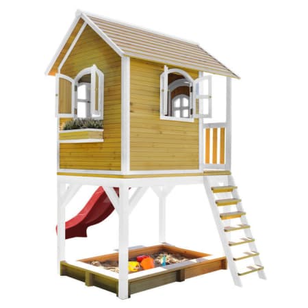 Cabane en bois avec bac à sable et toboggan pour enfant - Sarah Cabane en bois avec bac à sable et toboggan pour enfant - Sarah