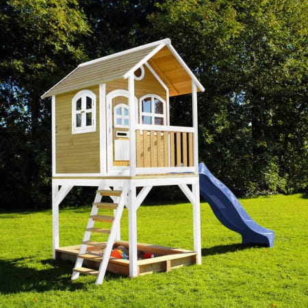 Cabane en bois avec bac à sable et toboggan pour enfant - Sarah Cabane en bois avec bac à sable et toboggan pour enfant - Sarah