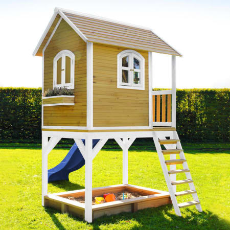 Cabane en bois avec bac à sable et toboggan pour enfant - Sarah Cabane en bois avec bac à sable et toboggan pour enfant - Sarah