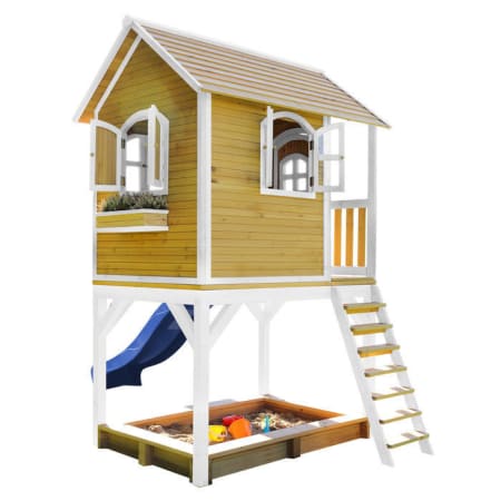 Cabane en bois avec bac à sable et toboggan pour enfant - Sarah Cabane en bois avec bac à sable et toboggan pour enfant - Sarah