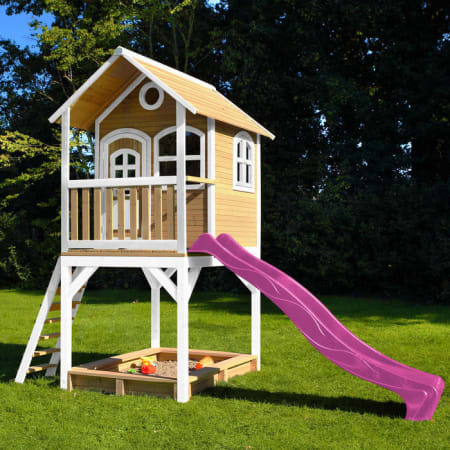 Cabane en bois avec bac à sable et toboggan pour enfant - Sarah Cabane en bois avec bac à sable et toboggan pour enfant - Sarah