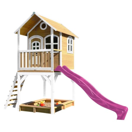 Cabane en bois avec bac à sable et toboggan pour enfant - Sarah Cabane en bois avec bac à sable et toboggan pour enfant - Sarah