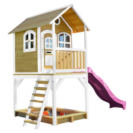 Cabane en bois avec bac à sable et toboggan pour enfant - Sarah Cabane en bois avec bac à sable et toboggan pour enfant - Sarah