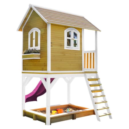 Cabane en bois avec bac à sable et toboggan pour enfant - Sarah Cabane en bois avec bac à sable et toboggan pour enfant - Sarah