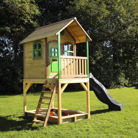 Cabane en bois avec bac à sable et toboggan pour enfant - Sarah Cabane en bois avec bac à sable et toboggan pour enfant - Sarah