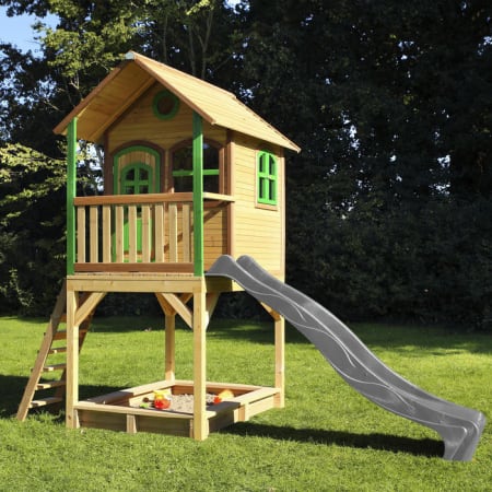 Cabane en bois avec bac à sable et toboggan pour enfant - Sarah Cabane en bois avec bac à sable et toboggan pour enfant - Sarah