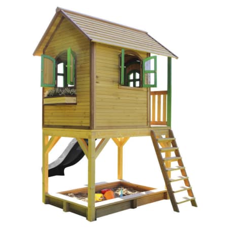 Cabane en bois avec bac à sable et toboggan pour enfant - Sarah Cabane en bois avec bac à sable et toboggan pour enfant - Sarah