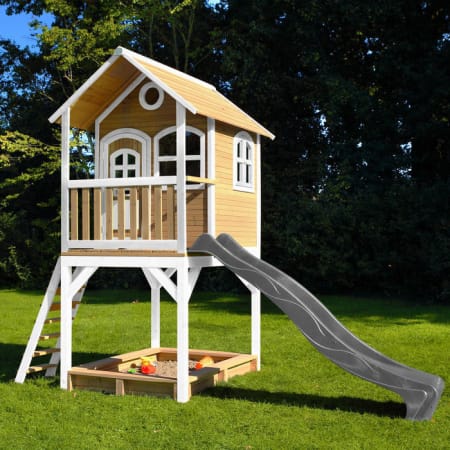 Cabane en bois avec bac à sable et toboggan pour enfant - Sarah Cabane en bois avec bac à sable et toboggan pour enfant - Sarah