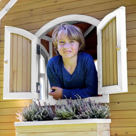 Cabane en bois avec bac à sable et toboggan pour enfant - Sarah Cabane en bois avec bac à sable et toboggan pour enfant - Sarah