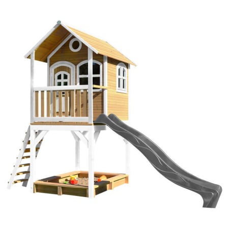 Cabane en bois avec bac à sable et toboggan pour enfant - Sarah Cabane en bois avec bac à sable et toboggan pour enfant - Sarah