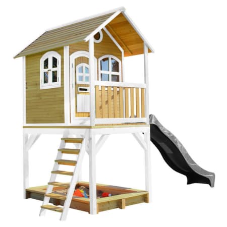 Cabane en bois avec bac à sable et toboggan pour enfant - Sarah Cabane en bois avec bac à sable et toboggan pour enfant - Sarah