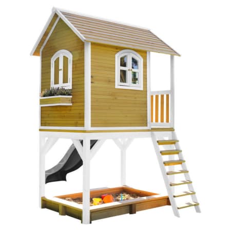 Cabane en bois avec bac à sable et toboggan pour enfant - Sarah Cabane en bois avec bac à sable et toboggan pour enfant - Sarah