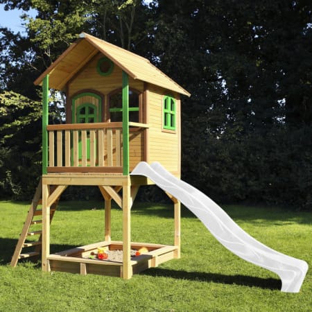 Cabane en bois avec bac à sable et toboggan pour enfant - Sarah Cabane en bois avec bac à sable et toboggan pour enfant - Sarah