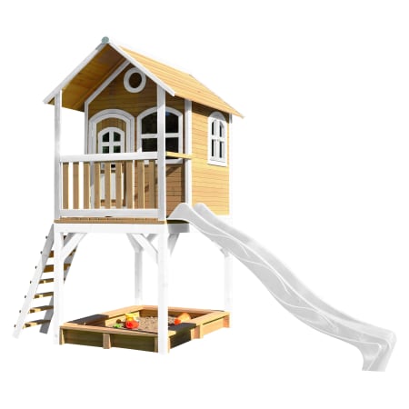 Cabane en bois avec bac à sable et toboggan pour enfant - Sarah Cabane en bois avec bac à sable et toboggan pour enfant - Sarah