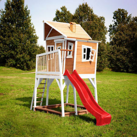 Cabane en bois avec bac &agrave; sable et toboggan pour enfant - Max