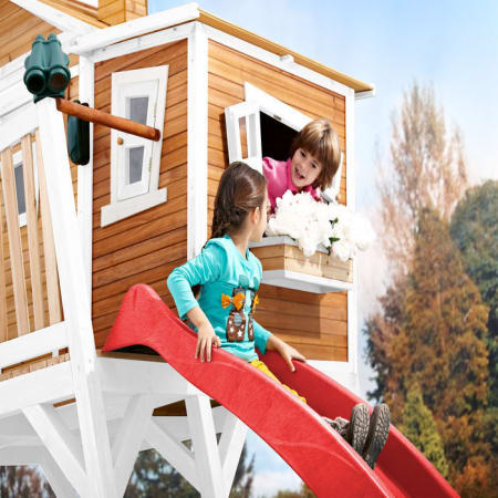 Cabane en bois avec bac &agrave; sable et toboggan pour enfant - Max